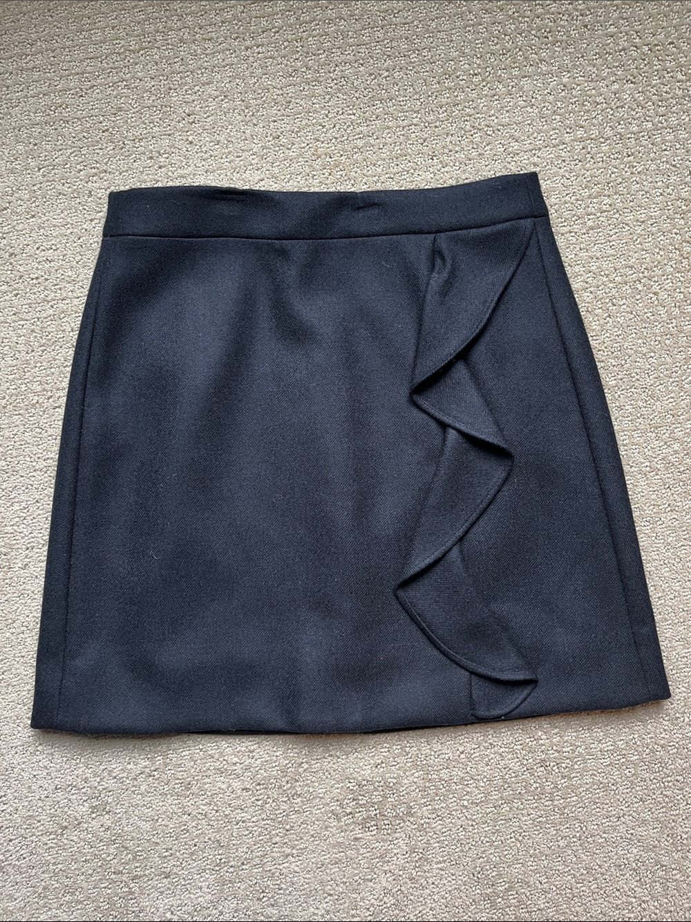 J. Crew Wool Black Mini Skirt with Side Ruffle